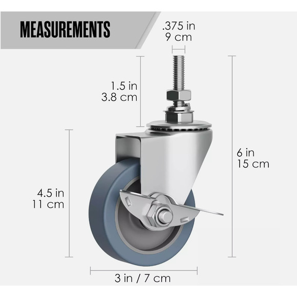 Houseables Caster Wheels, 3” Casters Set of 4 Heavy Duty, Locking Casters, Screw - Picture 2 of 11
